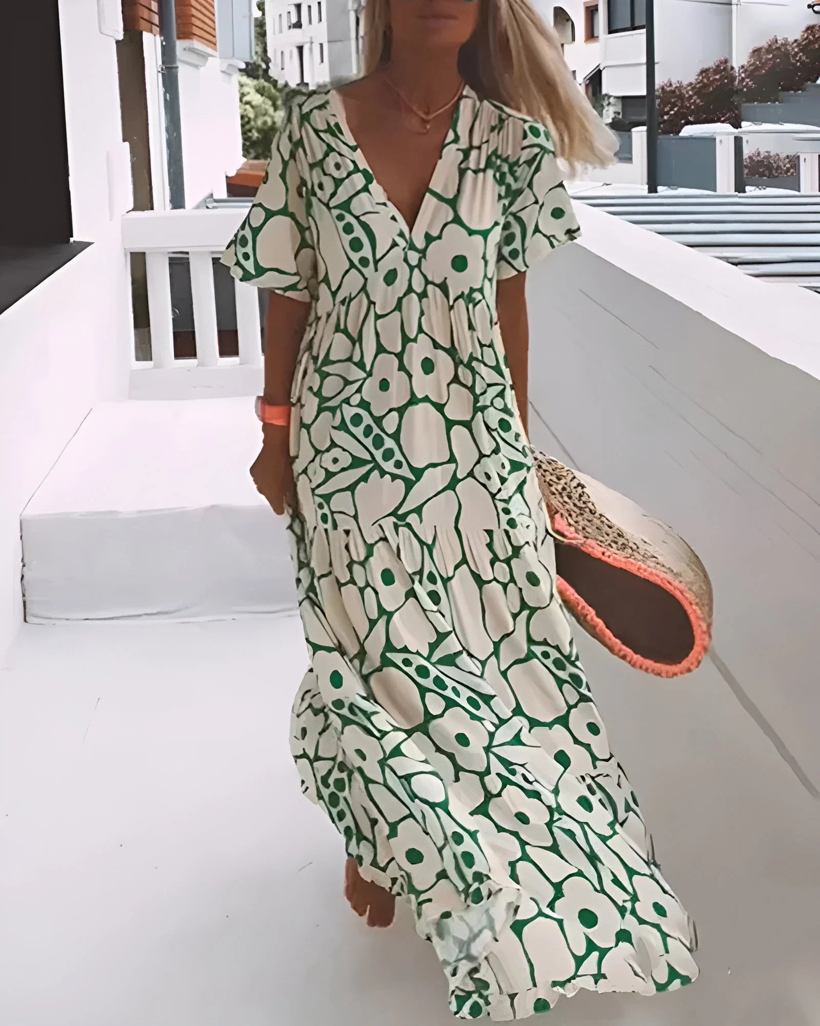 Calipha | Women’s Tiered Floral V Neck Flowy Maxi Dress