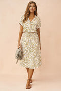 Callista | Women’s Collared Printed Waist Tie Buttoned Midi Dress