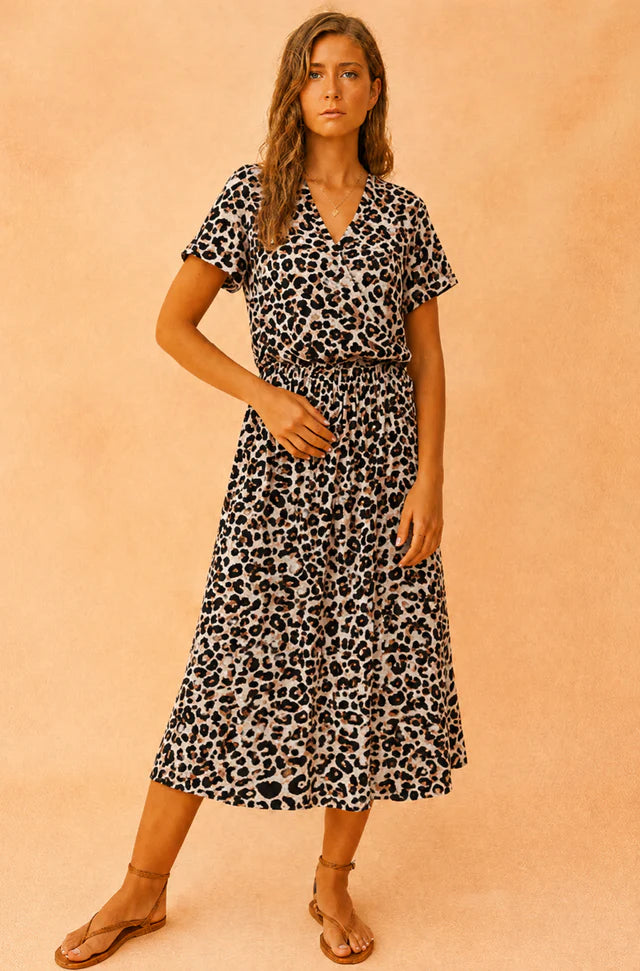 Callista | Women’s Collared Printed Waist Tie Buttoned Midi Dress
