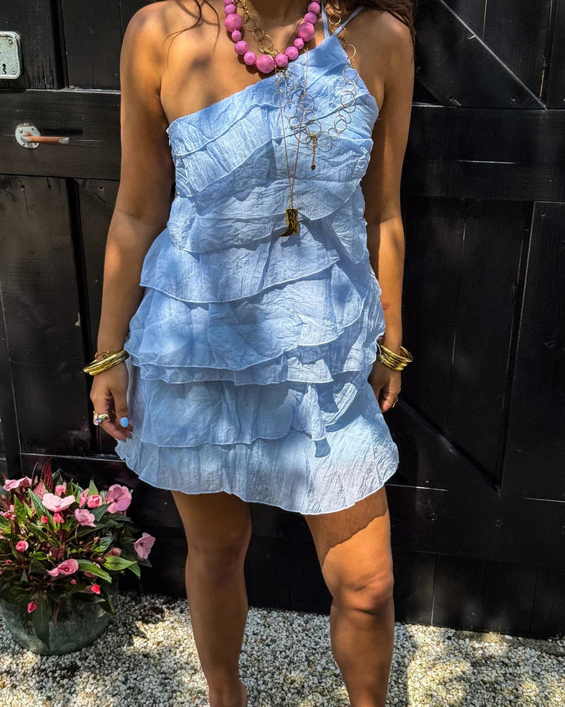 Candela | Women's Ruffle Asymmetric Sleeveless Summer Mini Dress