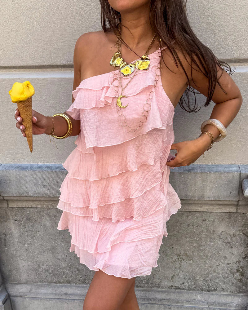 Candela | Women's Ruffle Asymmetric Sleeveless Summer Mini Dress