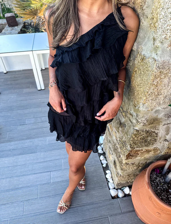 Candela | Women's Ruffle Asymmetric Sleeveless Summer Mini Dress