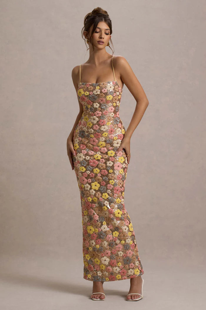 Candice | Women's Bodycon Floral Sleeveless Maxi Dress