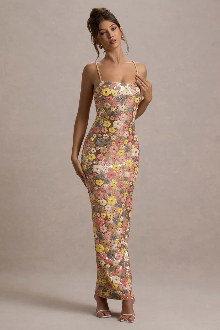 Candice | Women's Bodycon Floral Sleeveless Maxi Dress