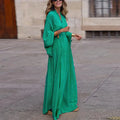 Carina | Women's Printed Long Sleeve V Neck Flowy Maxi Dress