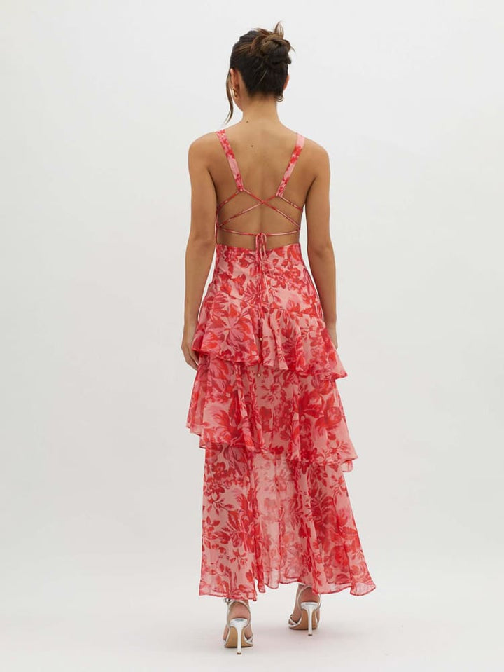 Carissa | Women’s Deep V Neck Flowy Tiered Maxi Dress