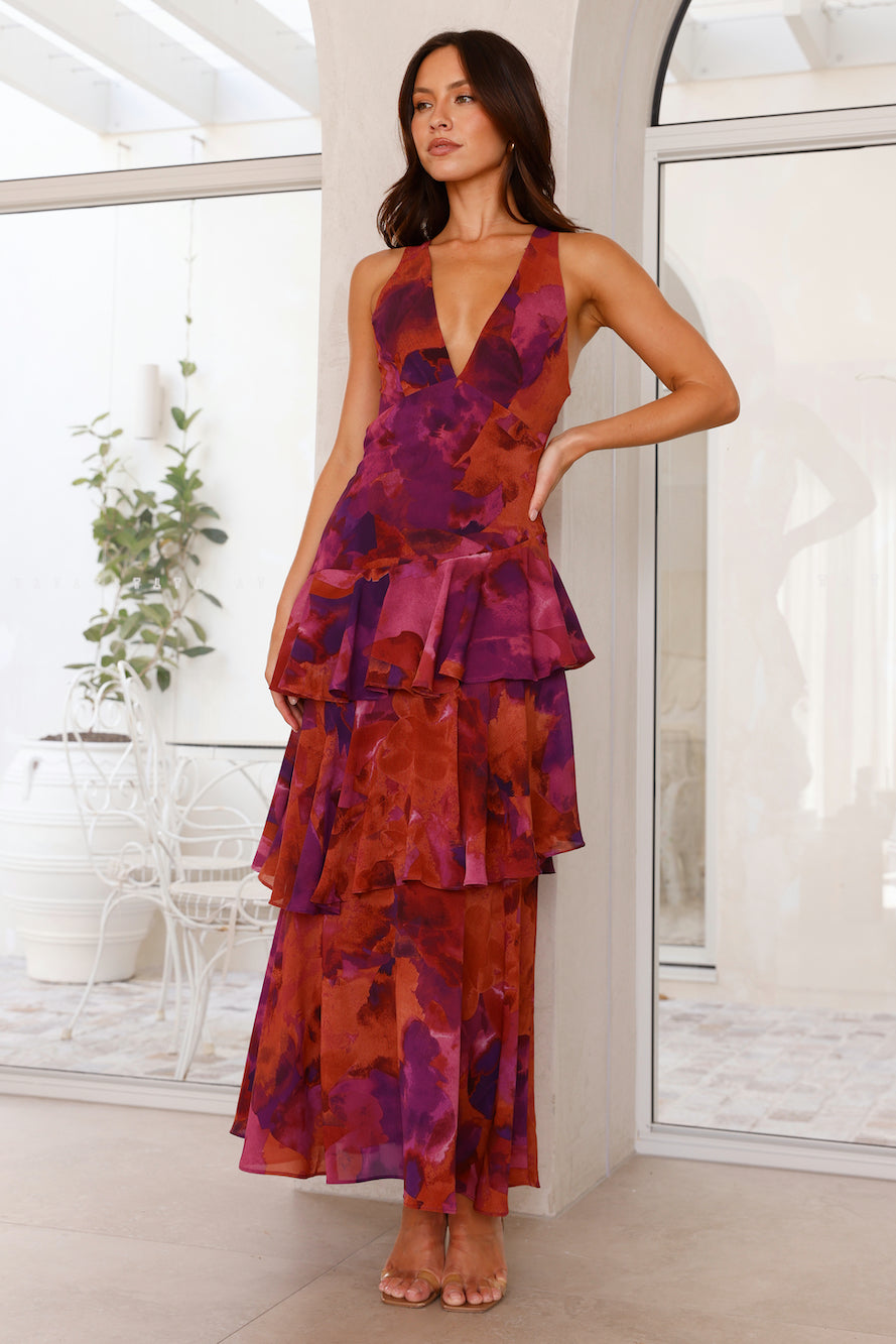 Carissa | Women’s Deep V Neck Flowy Tiered Maxi Dress