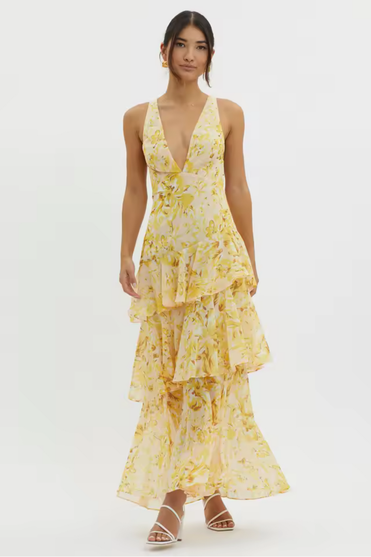 Carissa | Women’s Deep V Neck Flowy Tiered Maxi Dress