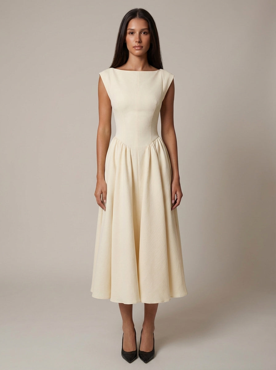 Carlene | Women’s Sleeveless Boat Neck Flowy Midi Dress