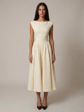Carlene | Women’s Sleeveless Boat Neck Flowy Midi Dress