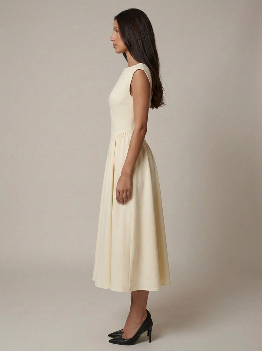 Carlene | Women’s Sleeveless Boat Neck Flowy Midi Dress