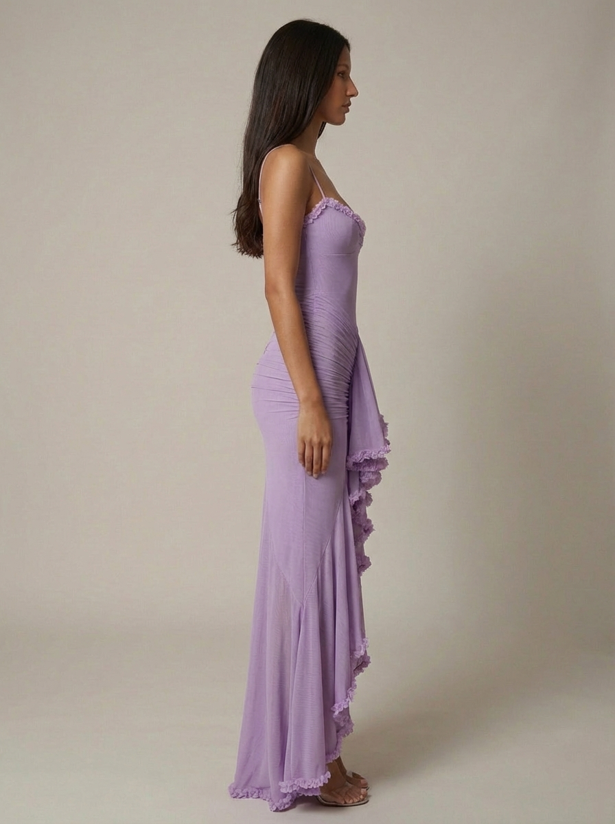 Carley | Women’s Draped Ruffle Sweetheart Neck Maxi Dress