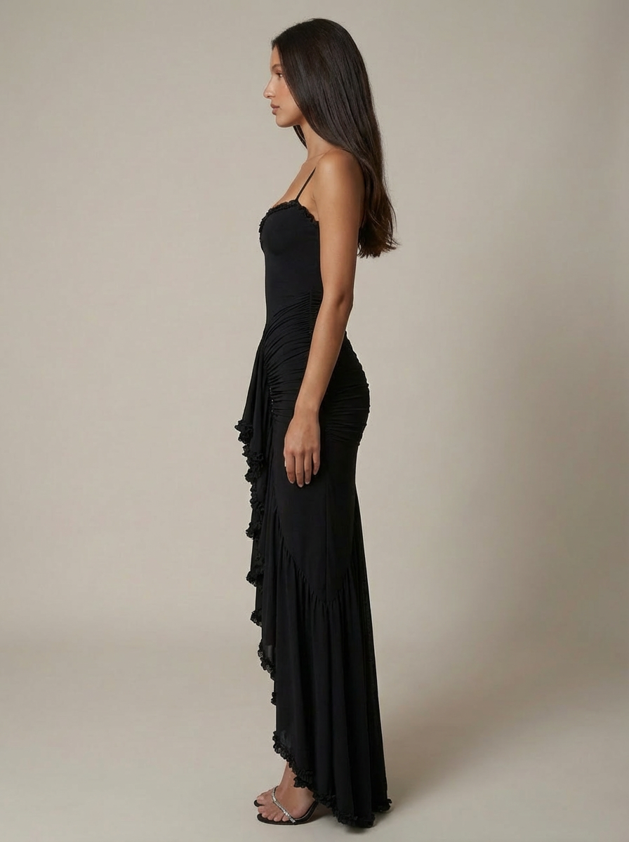 Carley | Women’s Draped Ruffle Sweetheart Neck Maxi Dress