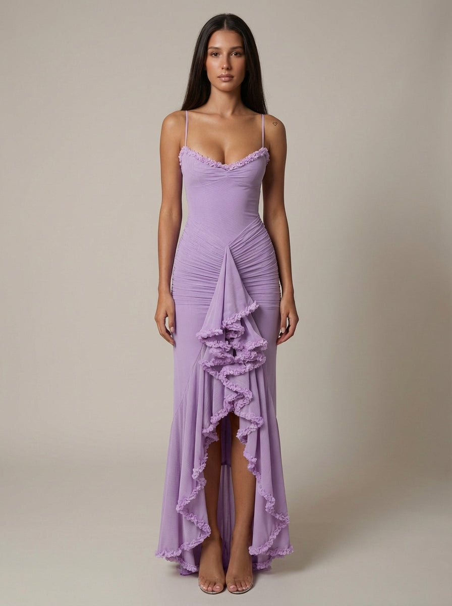 Carley | Women’s Draped Ruffle Sweetheart Neck Maxi Dress