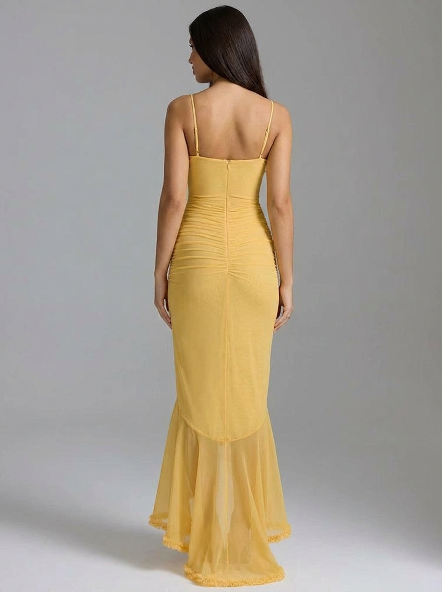 Carley | Women’s Draped Ruffle Sweetheart Neck Maxi Dress