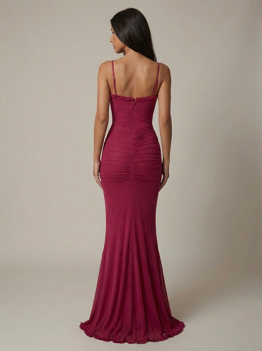 Carley | Women’s Draped Ruffle Sweetheart Neck Maxi Dress