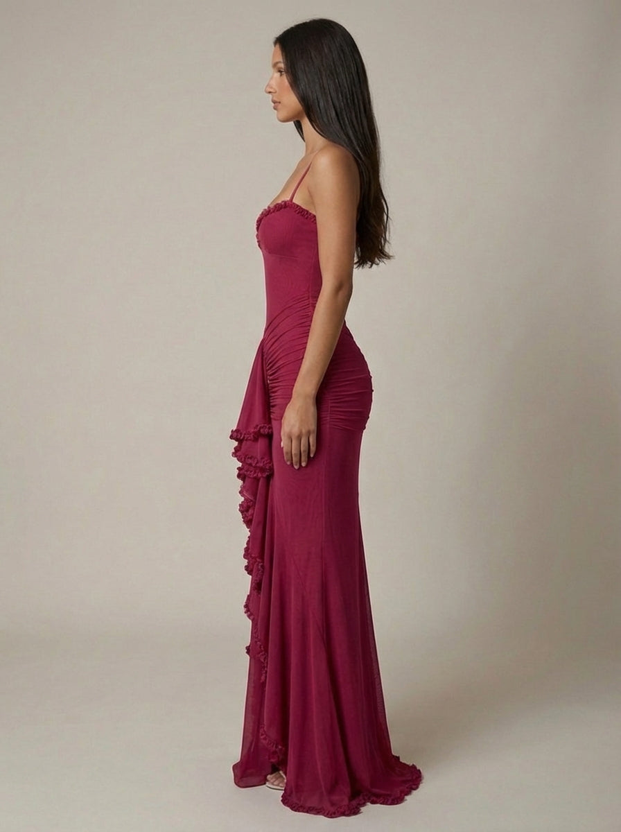 Carley | Women’s Draped Ruffle Sweetheart Neck Maxi Dress