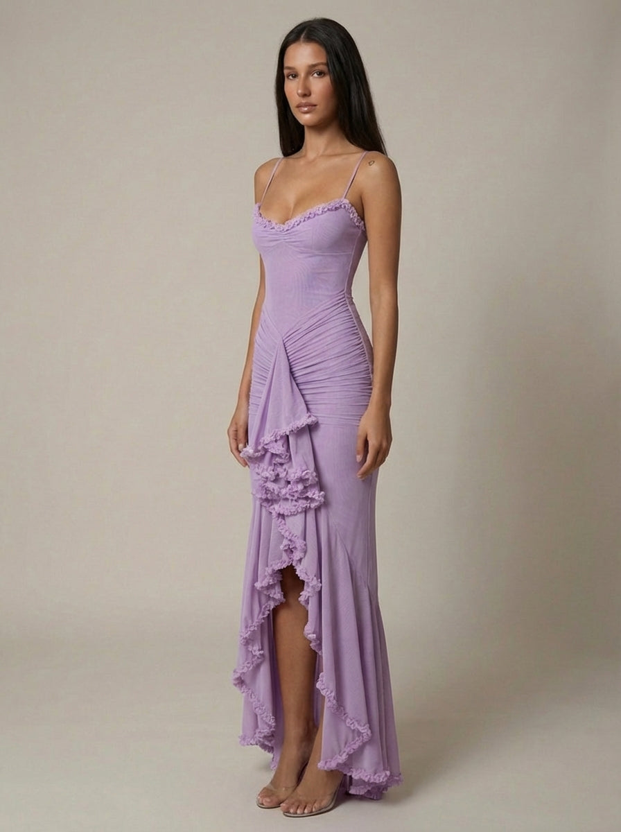 Carley | Women’s Draped Ruffle Sweetheart Neck Maxi Dress