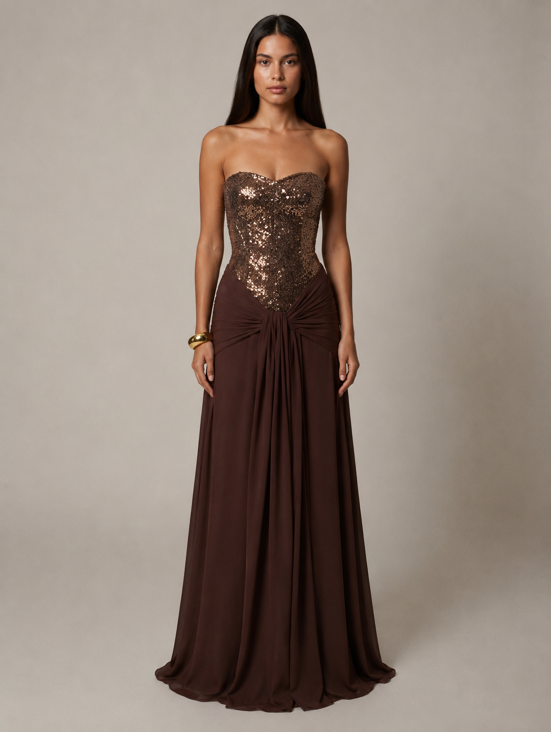 Carlin | Women’s Sweetheart Neck Strapless Draped Maxi Dress