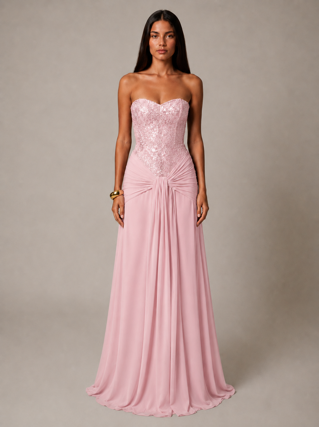 Carlin | Women’s Sweetheart Neck Strapless Draped Maxi Dress