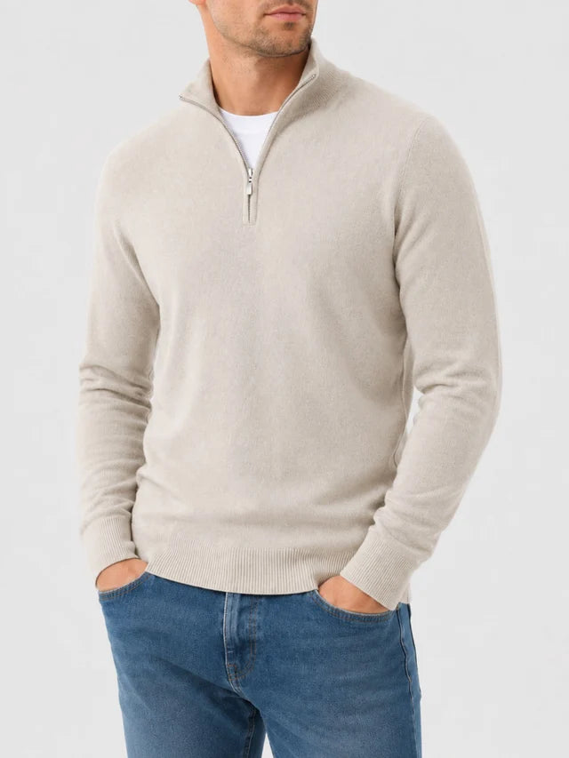 Carlos | Men’s Long Sleeve Ribbed Collar Zip Front Polo Sweater