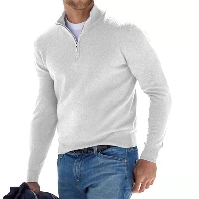 Carlos | Men’s Long Sleeve Ribbed Collar Zip Front Polo Sweater
