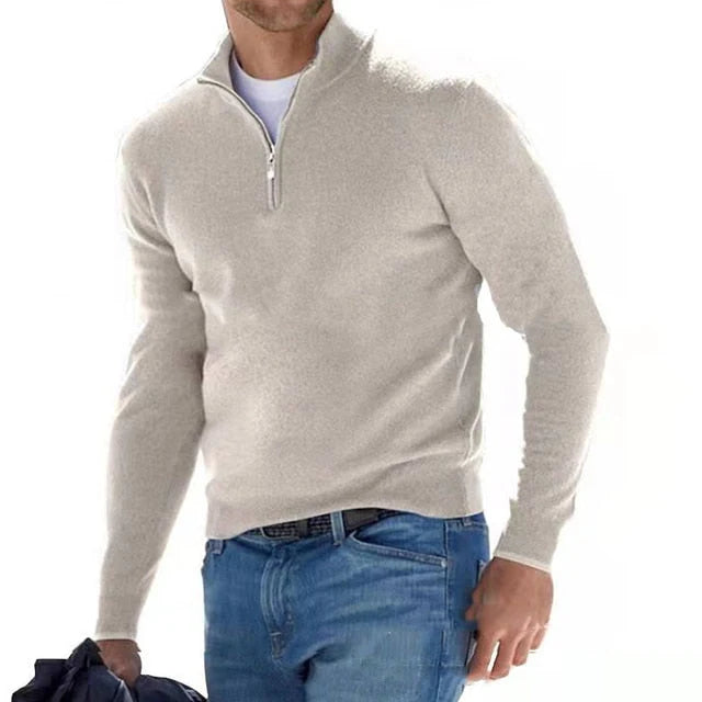 Carlos | Men’s Long Sleeve Ribbed Collar Zip Front Polo Sweater
