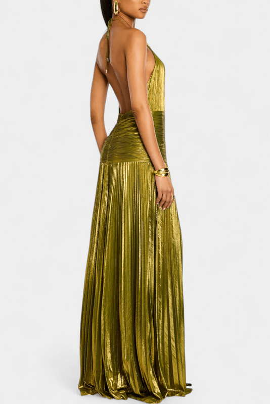 Carly | Women’s Backless Draped Pleated Maxi Dress