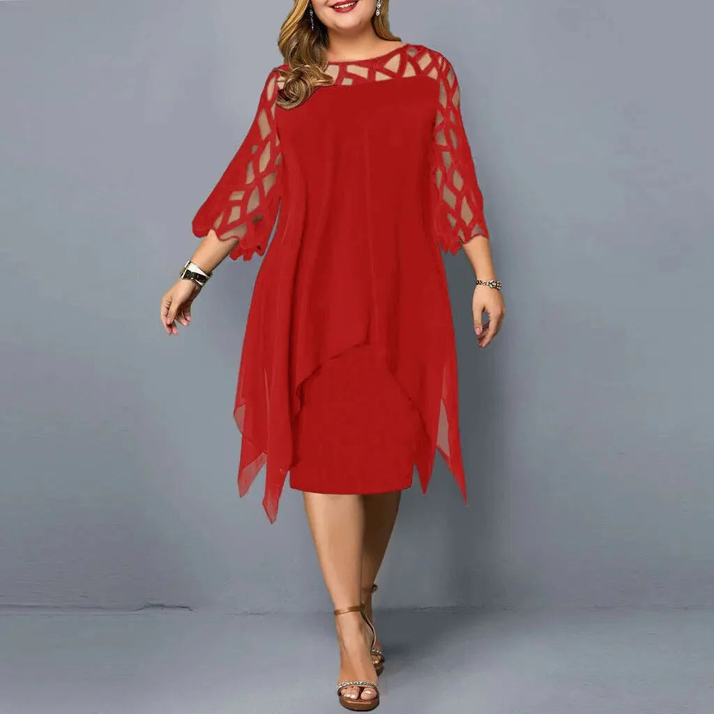 Carmel | Women's Round Neck Cut Out Short Sleeve Midi Dress