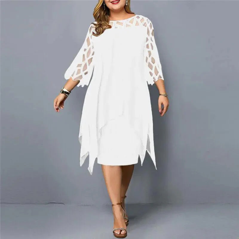 Carmel | Women's Round Neck Cut Out Short Sleeve Midi Dress