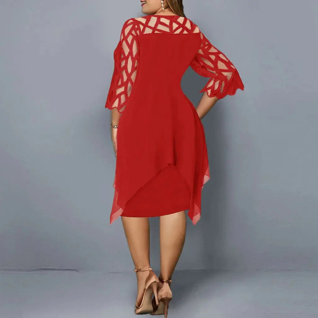 Carmel | Women's Round Neck Cut Out Short Sleeve Midi Dress