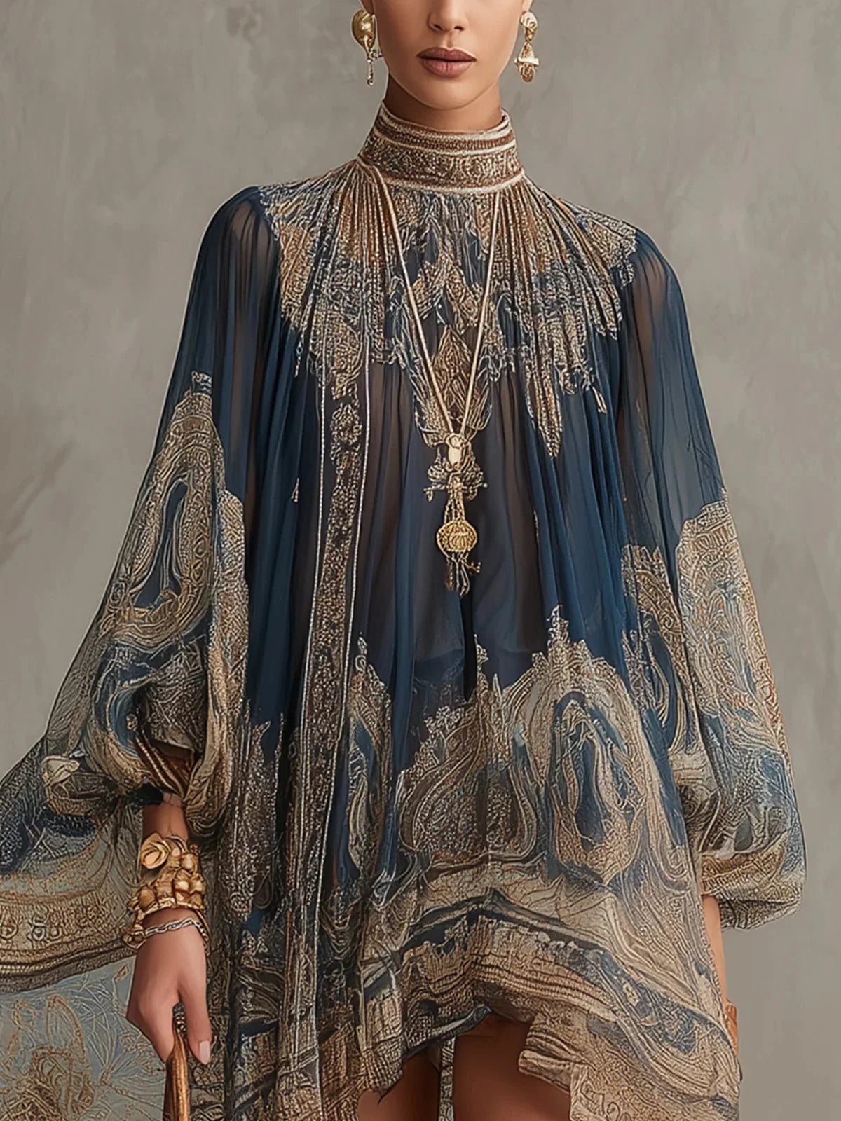 Carmelinda | Women’s Printed Long Sleeve Asymmetrical Knee Length Dress