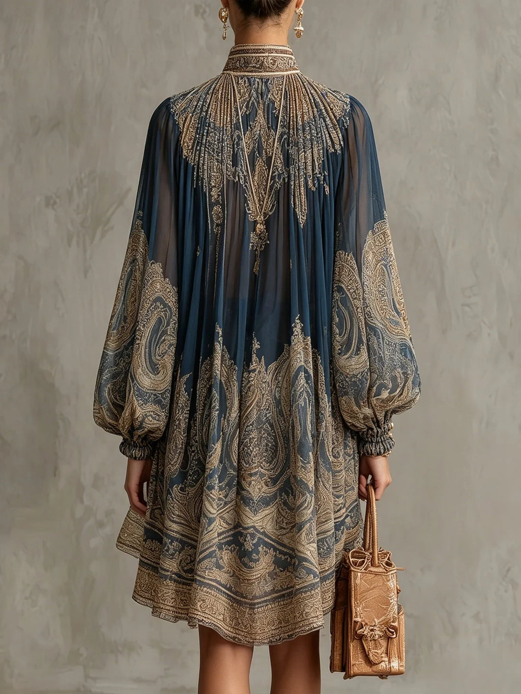 Carmelinda | Women’s Printed Long Sleeve Asymmetrical Knee Length Dress