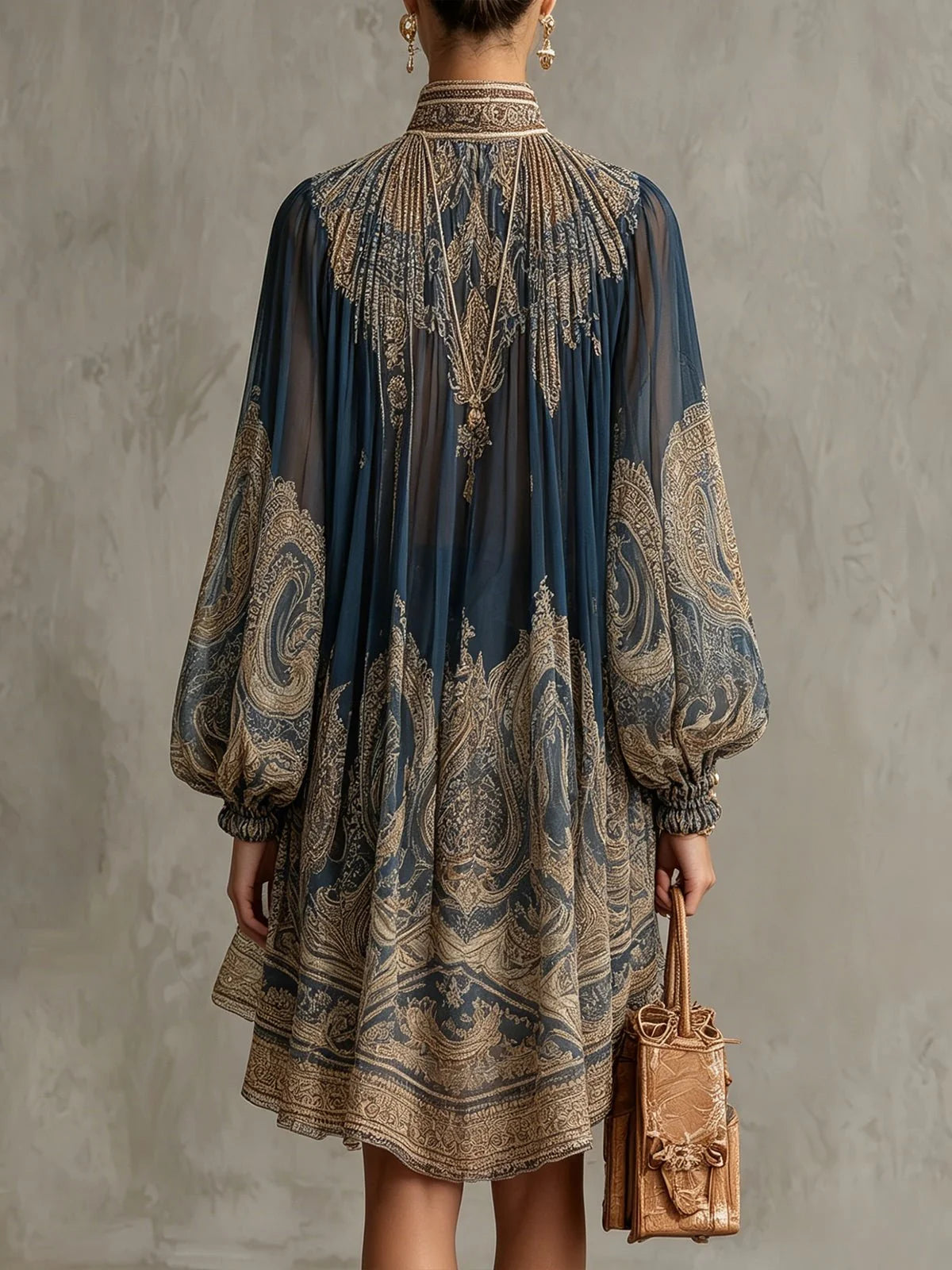 Carmelinda | Women’s Printed Long Sleeve Asymmetrical Knee Length Dress