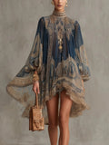 Carmelinda | Women’s Printed Long Sleeve Asymmetrical Knee Length Dress