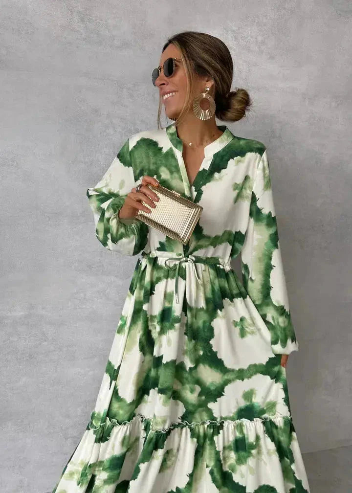 Carmella | Women's Floral V-Neck Long Sleeve Flowy Maxi Dress