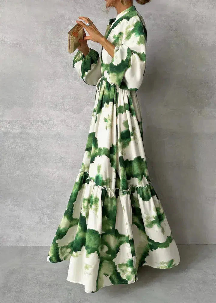 Carmella | Women's Floral V-Neck Long Sleeve Flowy Maxi Dress