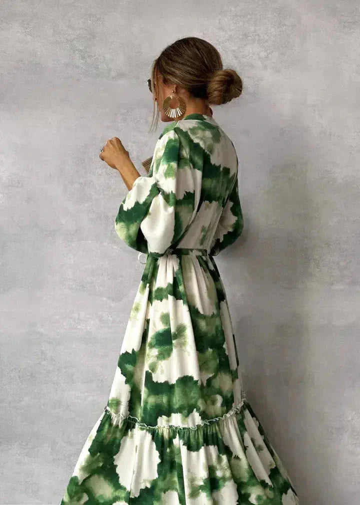 Carmella | Women's Floral V-Neck Long Sleeve Flowy Maxi Dress