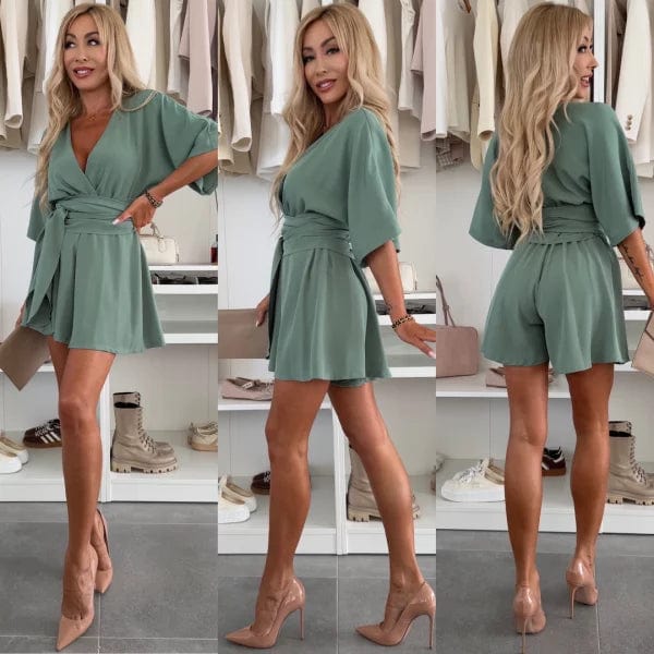 Carol | Women’s Flowy V Neck Waist Tie Mini Dress