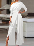 Carolann | Women's Asymmetric One Shoulder Wide Leg Jumpsuit