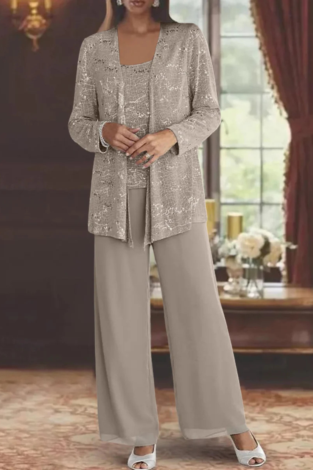 Carolyn | Women's Wide Leg Sequin Three Piece Wedding Guest Suit