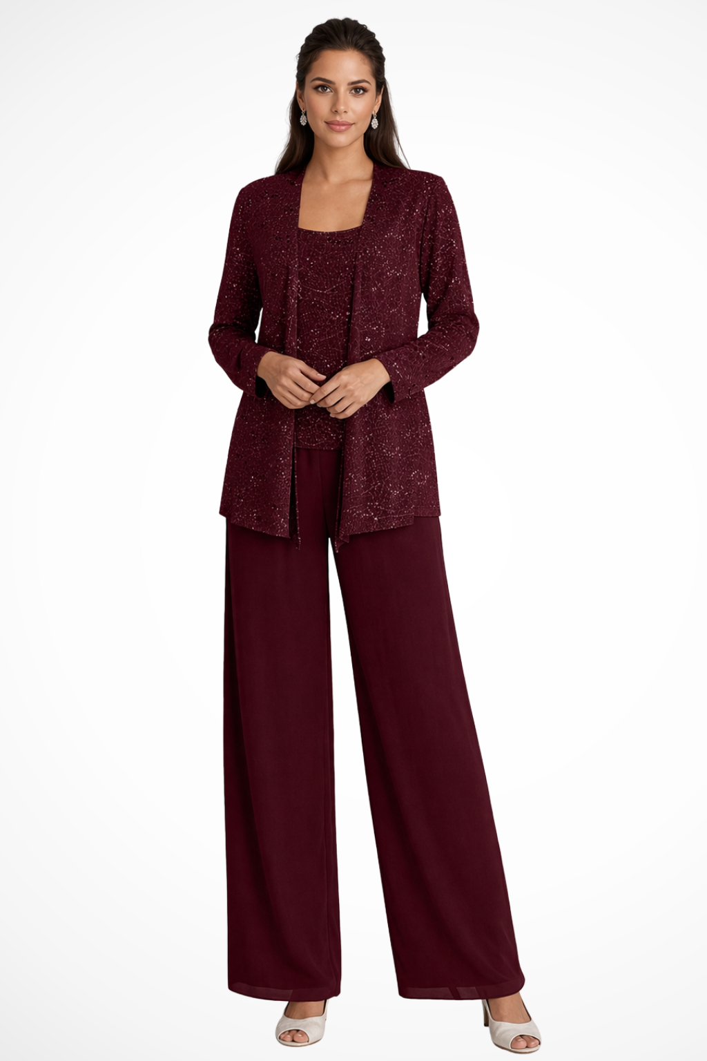 Carolyn | Women's Wide Leg Sequin Three Piece Wedding Guest Suit
