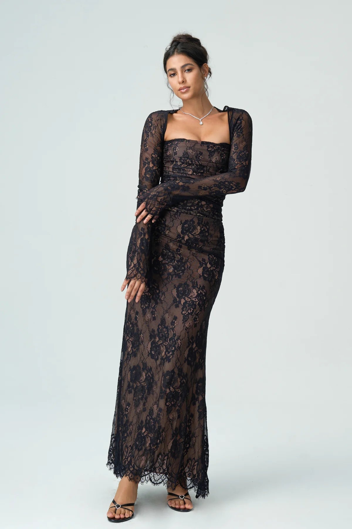 Carrie | Women's Fitted Sheer Sleeve Wedding Guest Dress