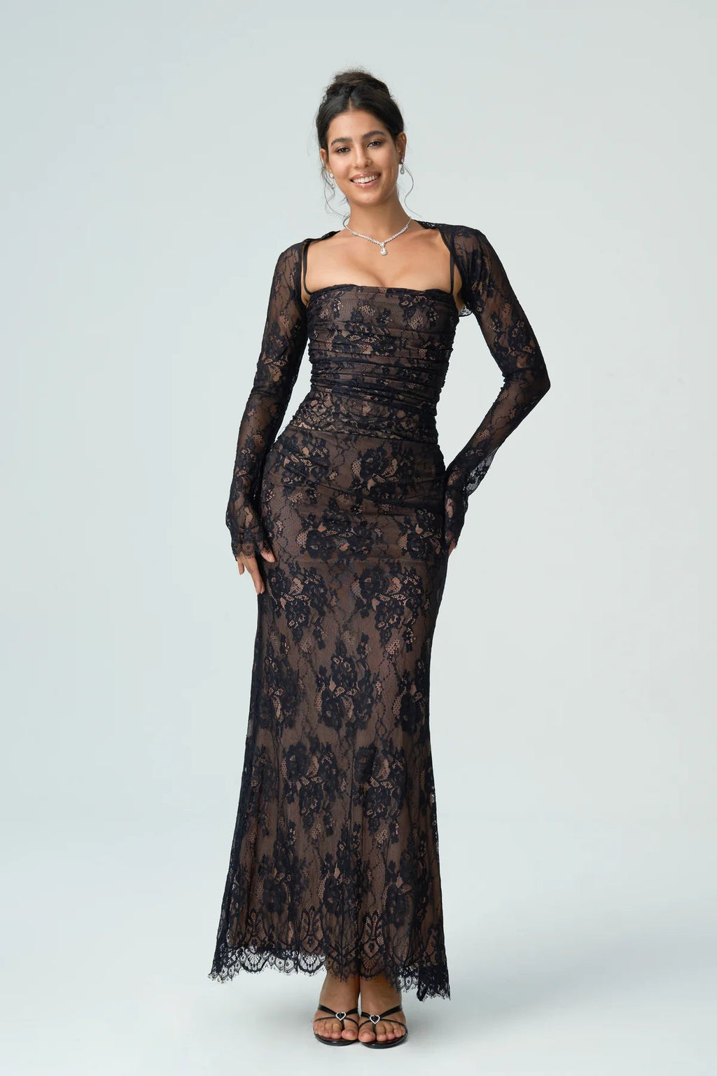 Carrie | Women's Fitted Sheer Sleeve Wedding Guest Dress