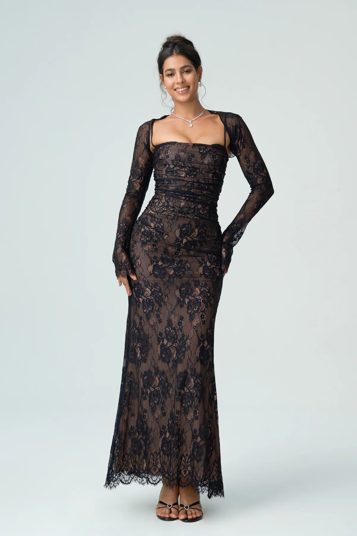 Carrie | Women's Fitted Sheer Sleeve Wedding Guest Dress