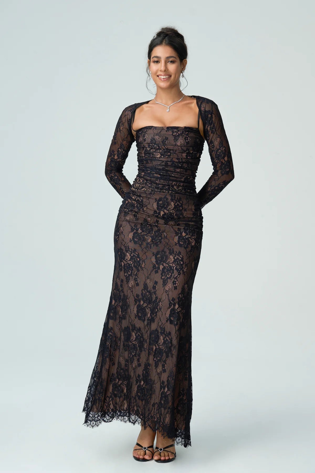 Carrie | Women's Fitted Sheer Sleeve Wedding Guest Dress