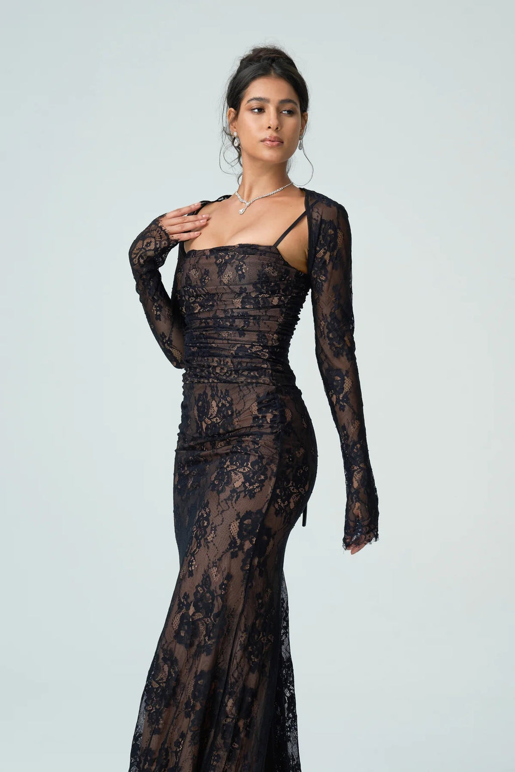 Carrie | Women's Fitted Sheer Sleeve Wedding Guest Dress