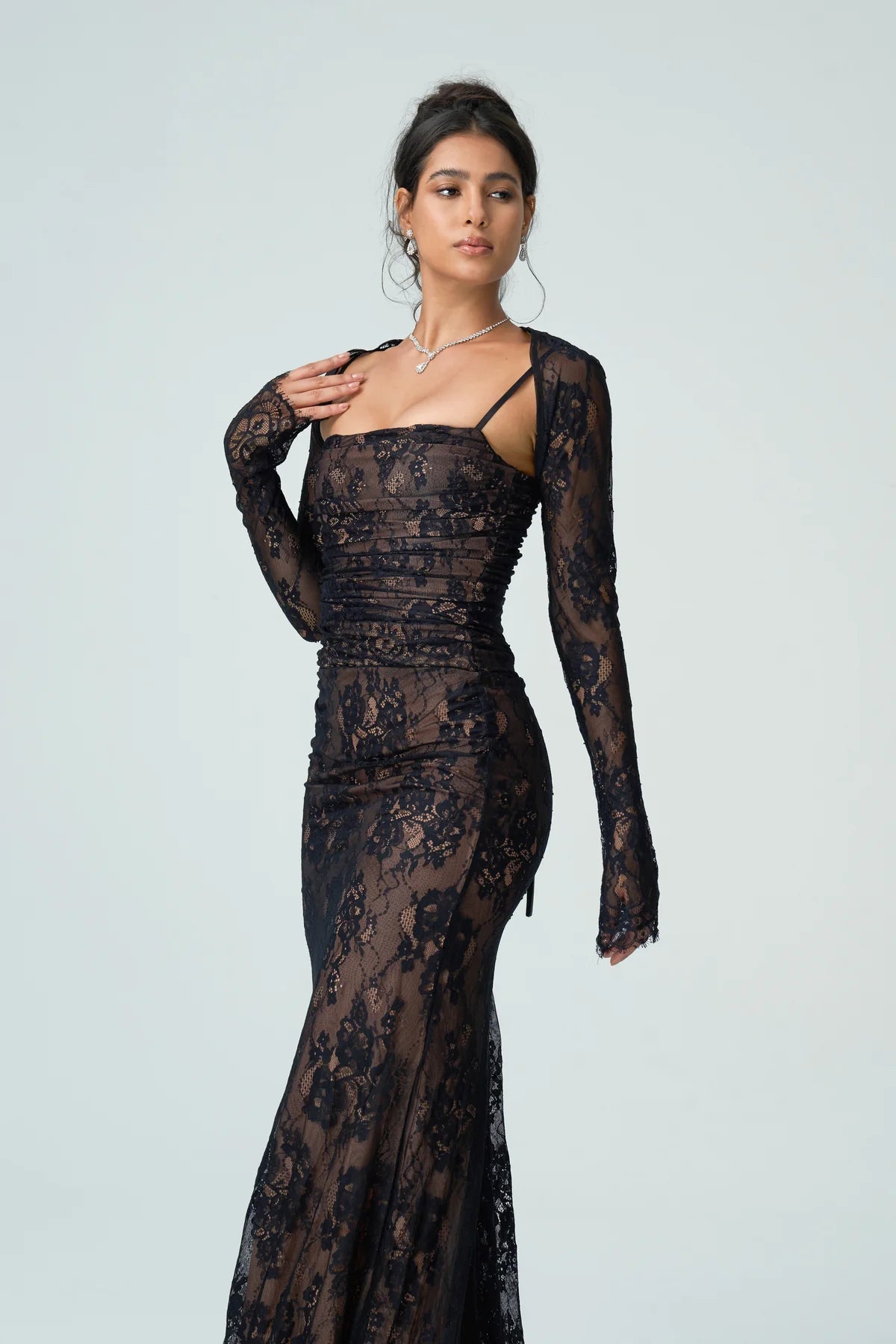 Carrie | Women's Fitted Sheer Sleeve Wedding Guest Dress