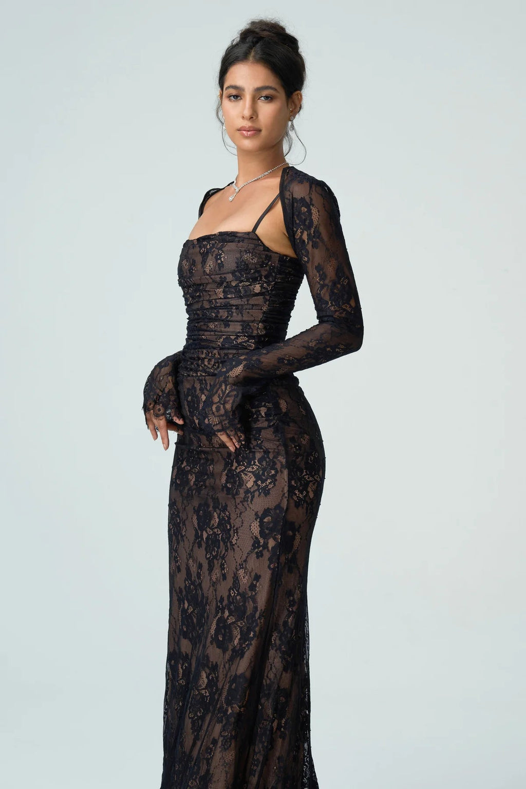 Carrie | Women's Fitted Sheer Sleeve Wedding Guest Dress