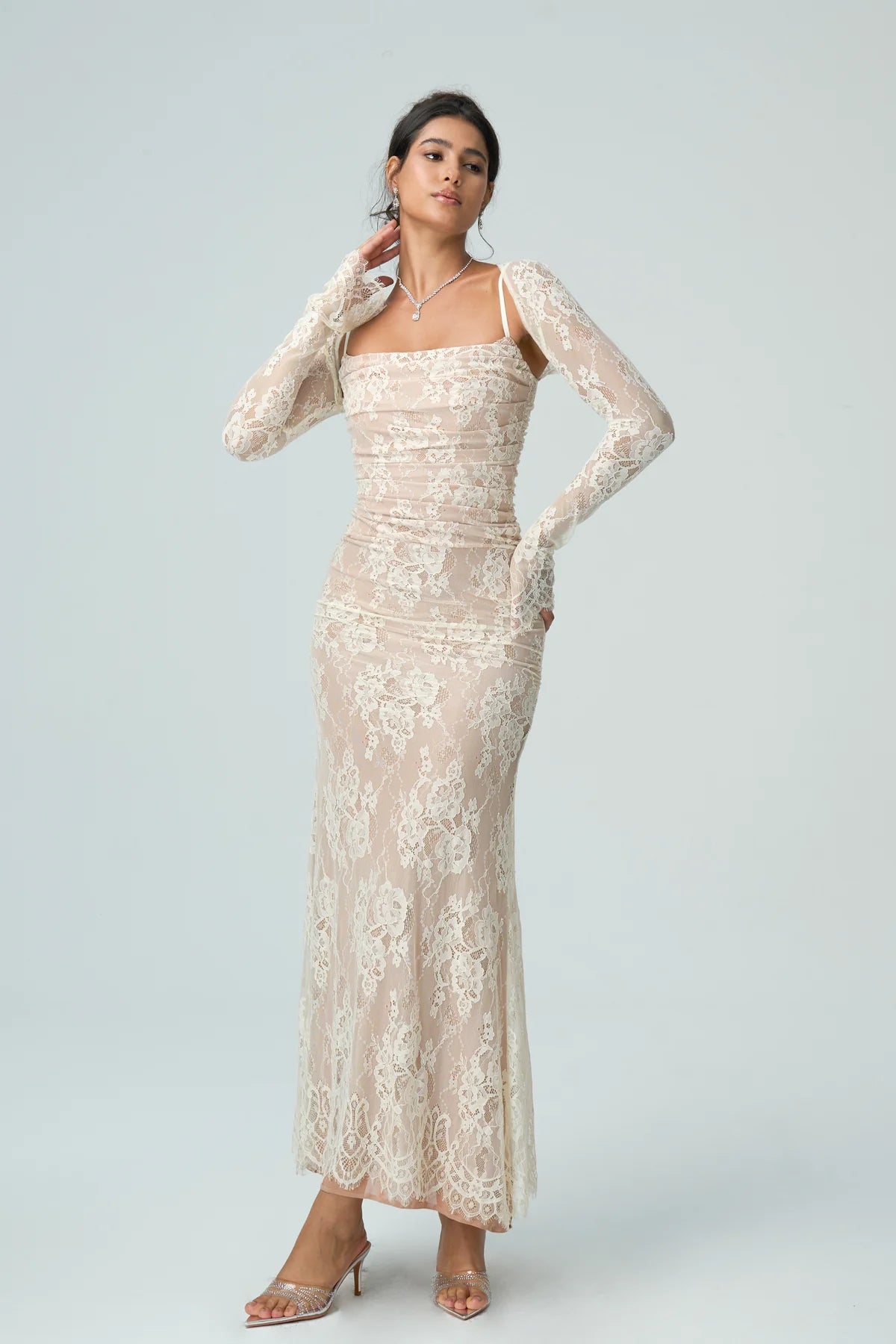 Carrie | Women's Fitted Sheer Sleeve Wedding Guest Dress